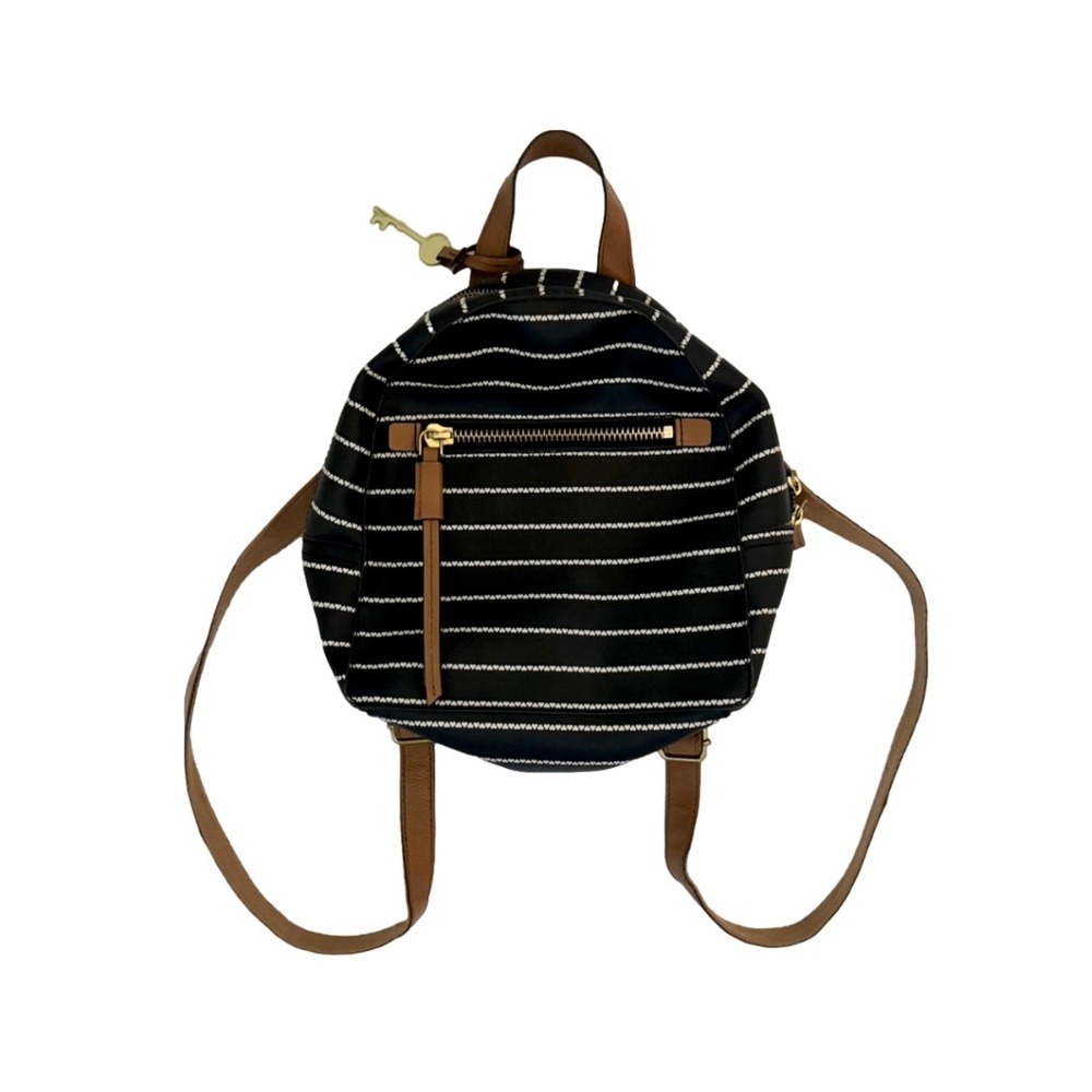 Fossil Black & White Heart Stripes Megan Backpack
